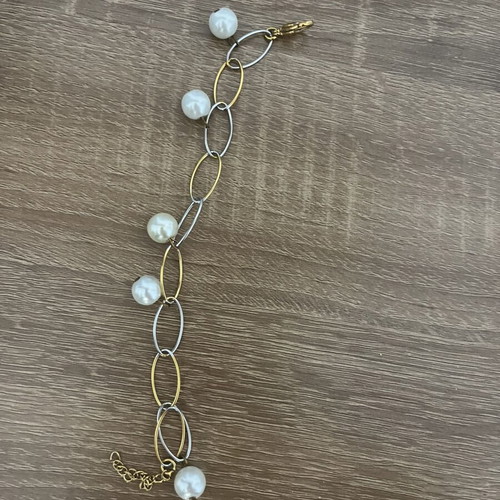 Chain bracelet with pearls, two-tone silver and gold
