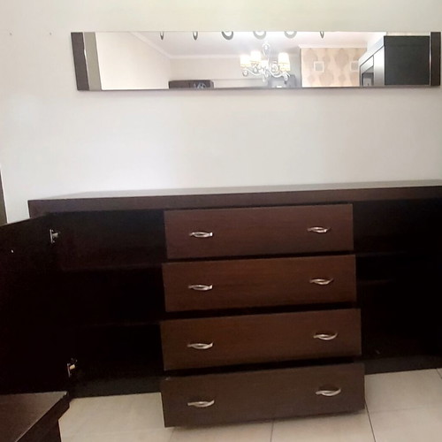 Buffet with mirror, veneered oak wenge, 200x50x95 cm