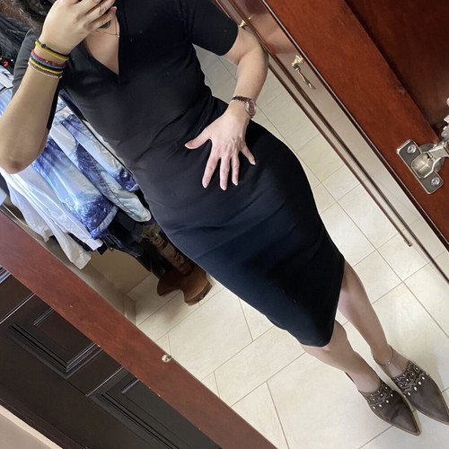 Zara midi ribbed cotton dress black, like new