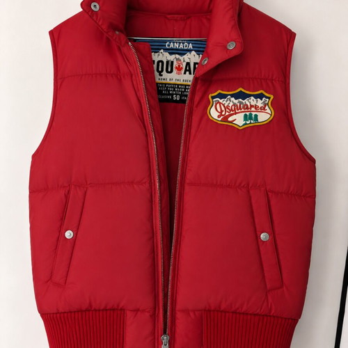 Sleeveless vest used, red, size M with chest logo and side pockets