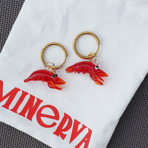 Minerva Red Murano Glass Shrimp Hoop Earrings