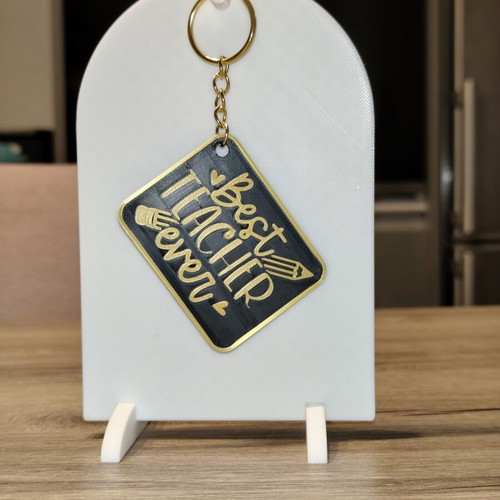 Handmade Keychain Best Teacher Ever Black Gold 3D