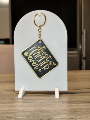Handmade Keychain Best Teacher Ever Black Gold 3D