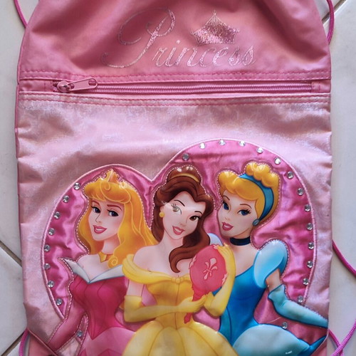 Gim Disney Princess Backpack used, pink with Aurora, Belle, Cinderella