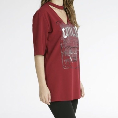 Long blouse new with neck opening, one size, burgundy