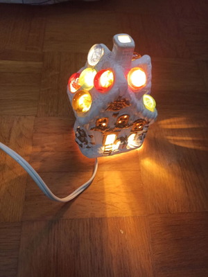 Small white church-shaped lamp with multicolor lights like new