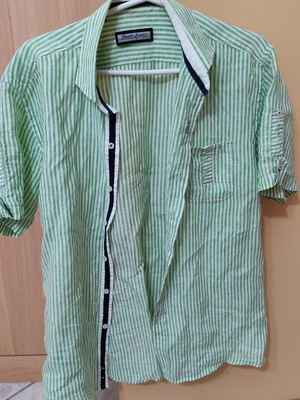 Berto Lucci short sleeve shirt size large like new green striped