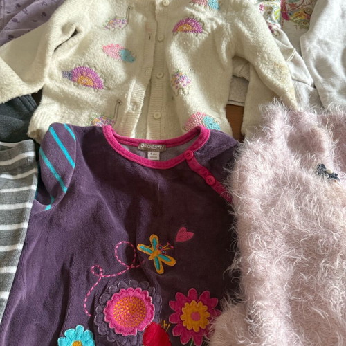 Used clothing pack for 2-3 years with blouses, pants, cardigans, dresses, and skirt