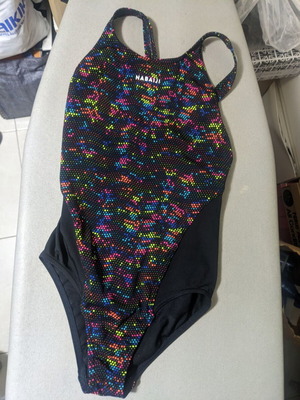 Nabaiji girls' one-piece swimsuit, size 8-9, multicolor