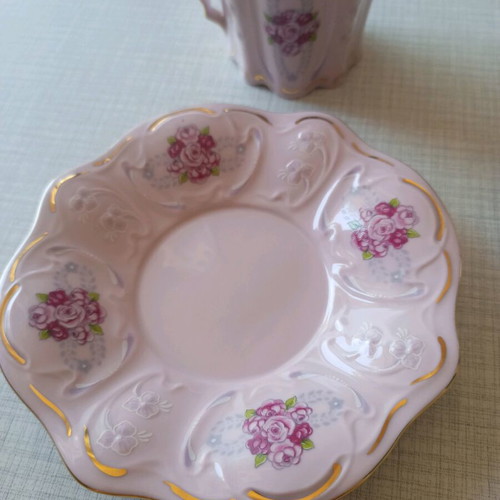 Pink vintage porcelain 4 pcs hand-painted gilded new