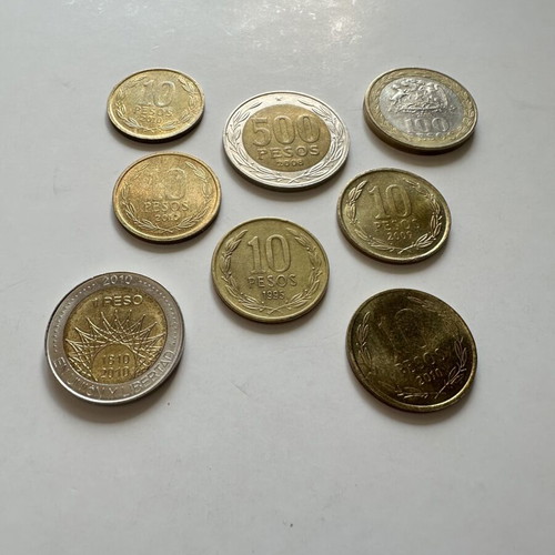 Set of 8 Chilean and Argentine coins used