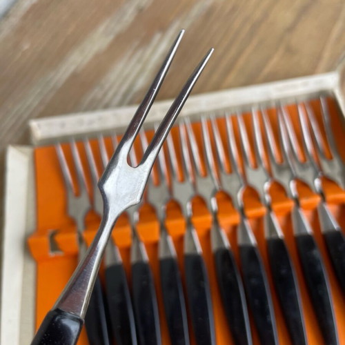 Vintage cocktail forks set of 12 like new, stainless steel with plastic handle