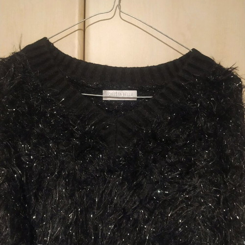 Pullover fur and glitter like new, size L/XL, black