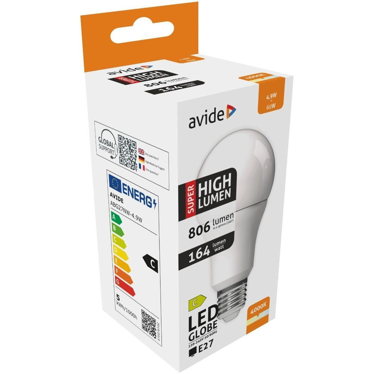 Avide LED Κοινή A60 4.9W E27 Λευκό 4000K… - € 6,88 - Vendora.gr