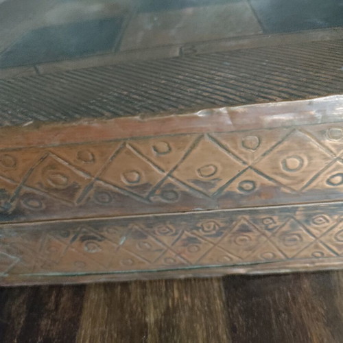 Handmade wooden backgammon and chess set used with copper inlay vintage