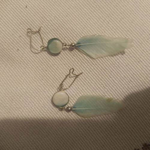 Earrings used with fake stone and feather, turquoise