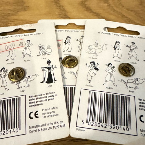 Aladdin plastic collectible pins new from the 90s