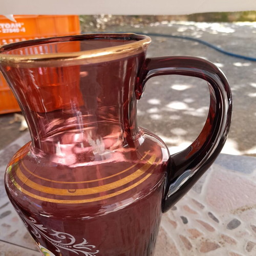Collectible water pitcher set with 3 glasses, antique, like new