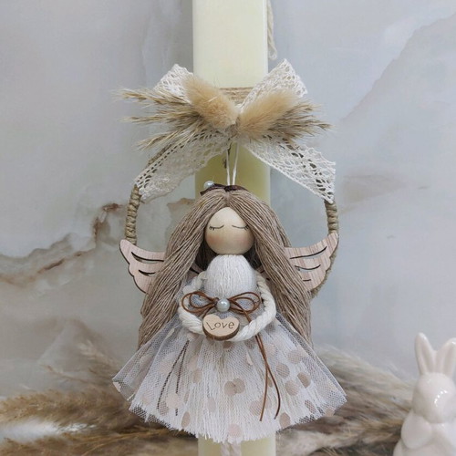Scented candle with handmade macrame angel decoration new