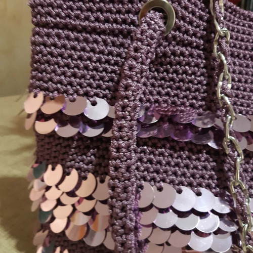 Lilac Shine Handmade Knitted Shoulder Bag with Sequins New