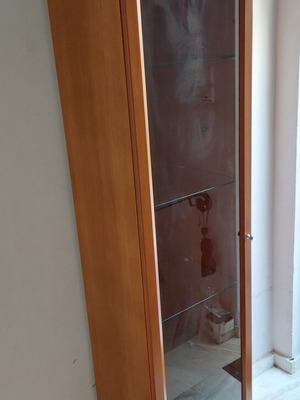Wooden showcase with glass shelves and lighting like new