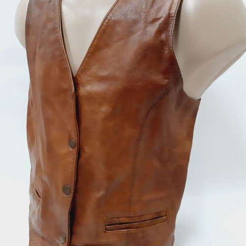 Apollo Leder Design Vintage Leather Vest lambskin size L used, brown
