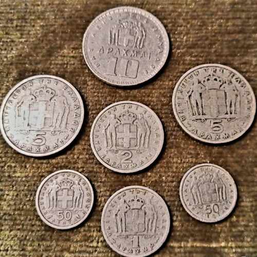 Drachma Coins Set like new, 14 pieces, King Konstantinos and Pavlos
