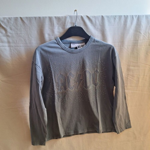 Zara Kids AC DC Rhinestone Long Sleeve Top, charcoal grey, size 9