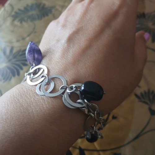 Silver 925 bracelet with semi-precious stones, like new, fits up to 21 cm