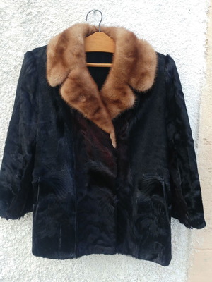 Vintage fur coat Greek made used, black, size L