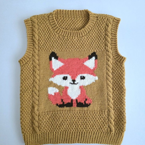 Handmade knitted sleeveless vest "Fox" for 3-4 years old, yellow