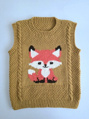 Handmade knitted sleeveless vest "Fox" for 3-4 years old, yellow
