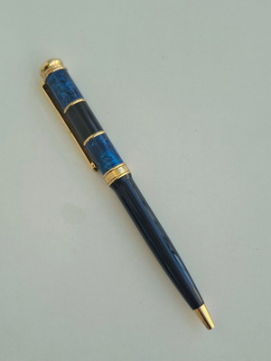 Balenciaga vintage luxury ballpoint pen, black gold and blue marble