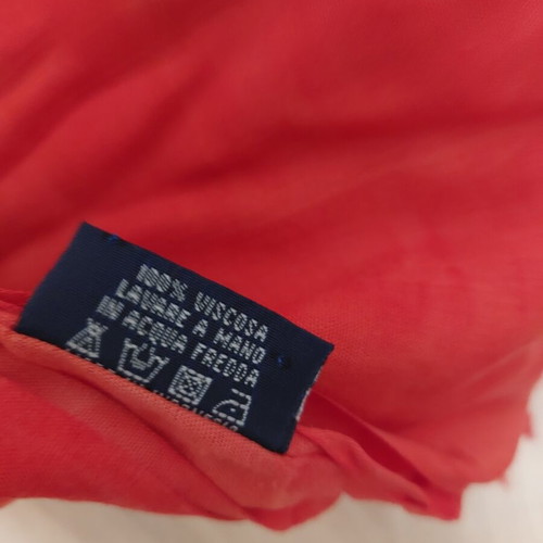 Women's boho beach pareo like new, red viscose fabric with fringes