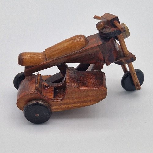 Vintage Handmade Wooden Motorcycle with Sidecar miniature used
