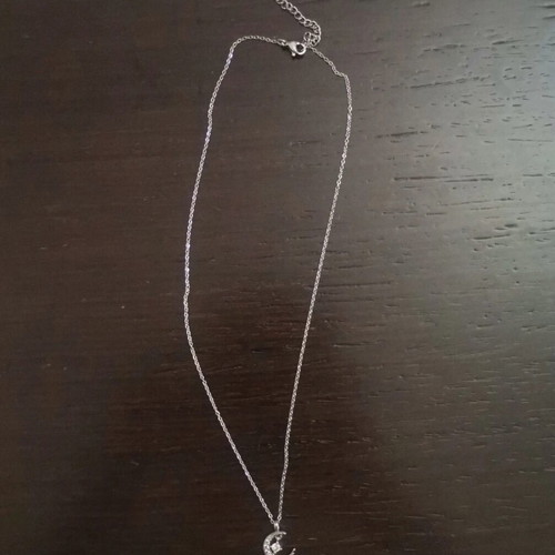 Necklace with moon and zircon, like new, stainless steel