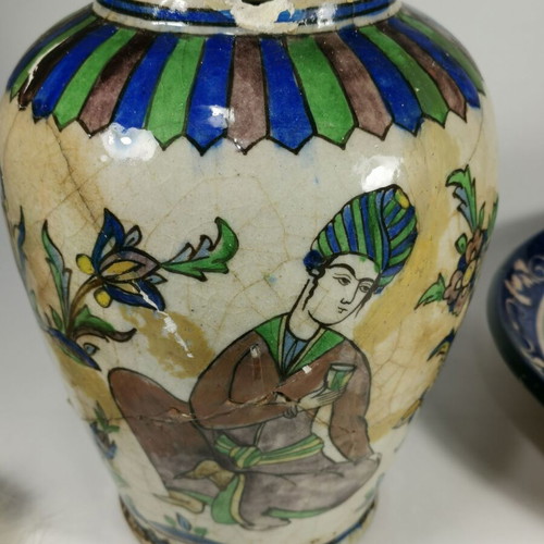 Persian ceramic vase Qajar 19th-20th century used, broken and repaired