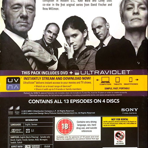House of Cards DVD complete first season used, drama series