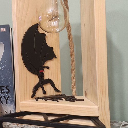 Handmade wooden table lamp super hero new