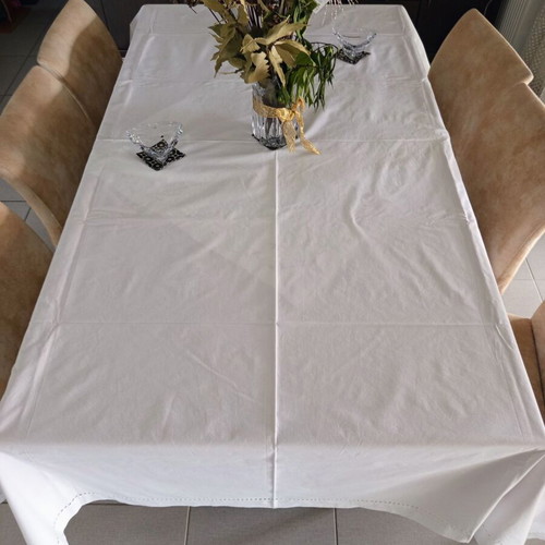 Tablecloth large vintage white with handmade finish 195x255 cm like new