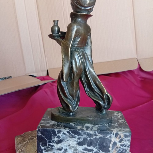 Philhellenic bronze statue on marble base, like new