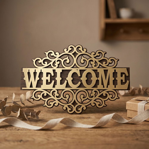 Wooden Welcome sign new with decorative design