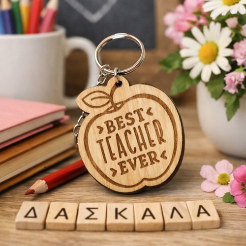 Wooden Keychain Best Teacher Ever new, apple shape