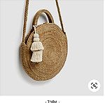  Ψάθινη τσάντα ZARA με ξύλινα χερούλια