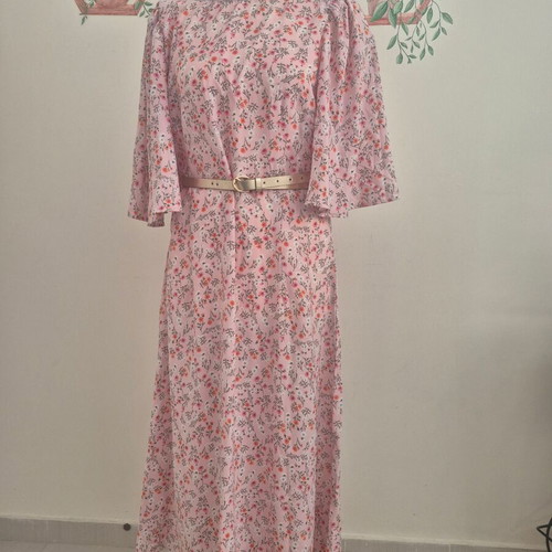 Dress new with bell sleeves, summer, pink multicolor