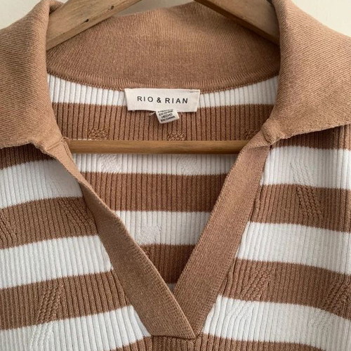 Rio & Rian striped blouse used, size L/XL, white and brown