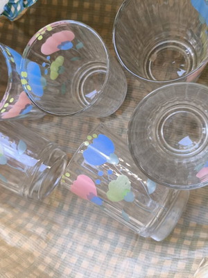 Glass cups new, pack of 12 with pastel flower design