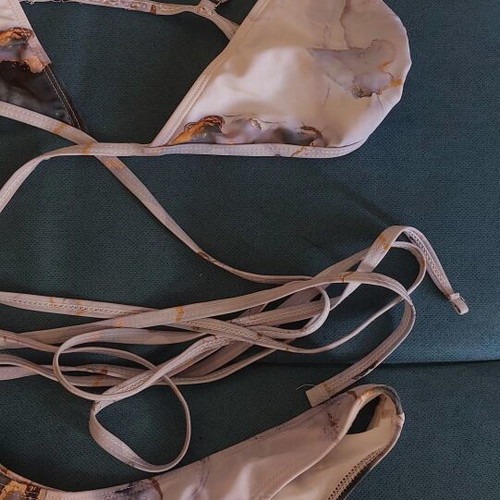 Polymorphic Triangle Bikini Set used, marble print, turquoise and gold