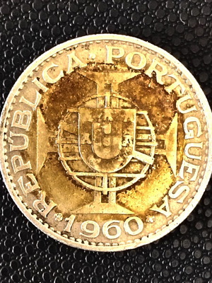 1960 Mozambique 20 Escudos coin used, silver