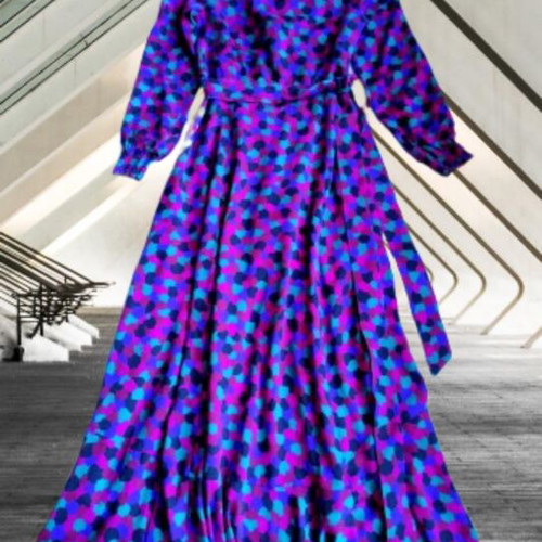 Sezane Asia silk maxi wrap dress used, colorful mosaic print